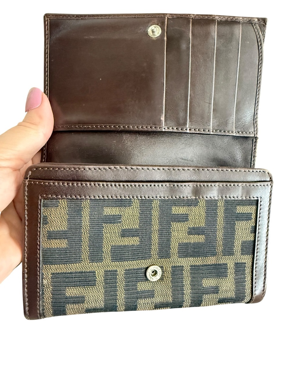 Fendi Tobacco Zucca FF Canvas Brown Leather Wallet Vintage Italy - Picture 7 of 12